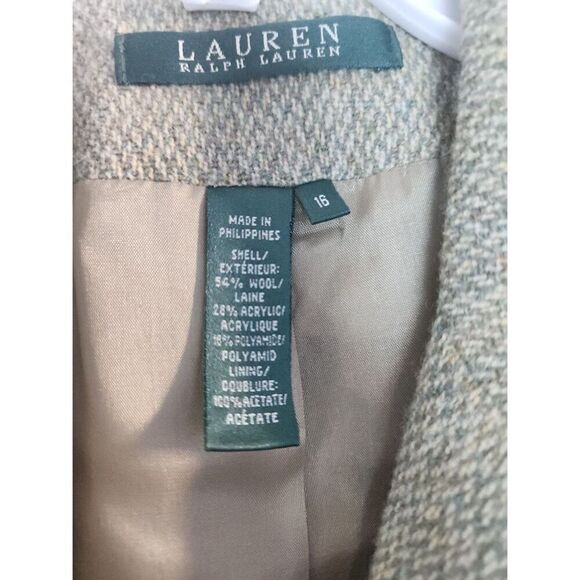Lauren Ralph Lauren Women Green/Grey Tweed Wool Blend 3 Button Blazer size 16 - Picture 4 of 11
